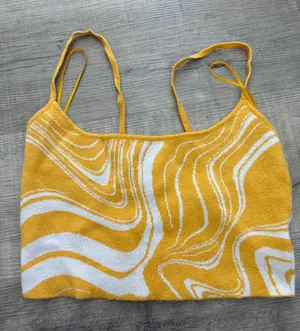 PacSun Yellow‎ & White Retro Swirl Knit Crop Top - Size S thumbnail 1