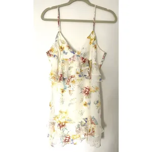 Lulus Sip of Chardonnay Cream Floral Print Ruffled Mini Dress Strappy Lined XL thumbnail 2