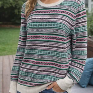 Talbots Multicolor Fair Isle Wool Nylon Lamb Wool Stripe Crew Sweater L thumbnail 1