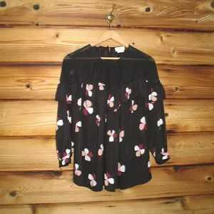 Kate Spade Black Floral Top Blouse thumbnail 3