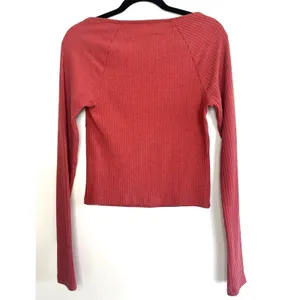 Urban Outfitters UO Ribbed Square Neck Long Sleeve Top Rust Red‎ Size Large thumbnail 2