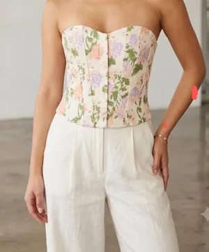 Zara Floral Print Corset Bustier Top thumbnail 1