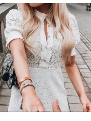 $110 Zara oyster white lace dress with jewel buttons M thumbnail 4