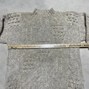Blarney Woollen Mills Aran Knit Sweater Cream Pure Wool Ireland Women's SZ L thumbnail 2