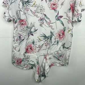 Buffalo David Bitton Top Womens White Floral Print Front Tie Blouse Small thumbnail 4
