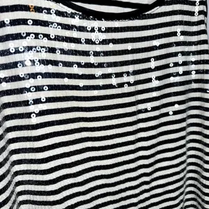 White House Black Market Womens Size Medium Black White Sequin Strip Tank Top thumbnail 2