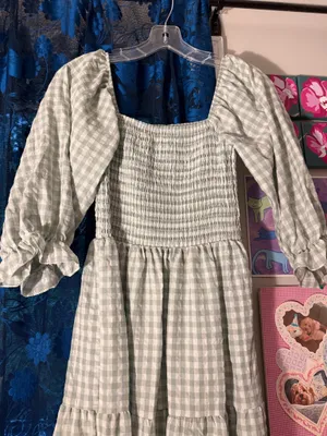 Green and White Gingham Whimsical Dress 🌸🌷🌟 thumbnail 2