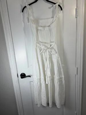 Topshop White Cotton Seersucker Strappy Tiered Maxi Dress with Tie Back thumbnail 4