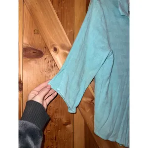 Michael Leu Vtg Women XL Light Blue Button Down Waffle Knit Art To Wear USA Made thumbnail 7
