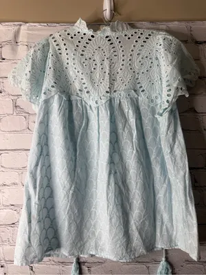 Adiva Blue Eyelet lace ruffle sleeve blouse size large thumbnail 6