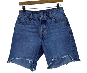 Levi's 501 '90s Medium Wash Denim Cut Off Jean Shorts Retro Distressed Size 25 thumbnail 1