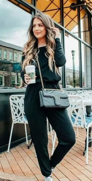 Pretty Garden black cotton long sleeve Jumpsuit size small New With Tags thumbnail 4