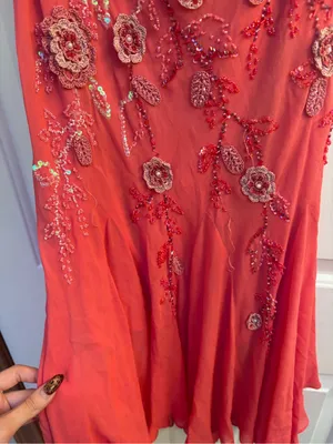 Sue Wong Coral Beaded Spaghetti-Strap Midi Dress thumbnail 5