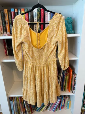 Hollister Yellow Floral Tiered‎ Mini Dress Long Sleeve Size M thumbnail 4