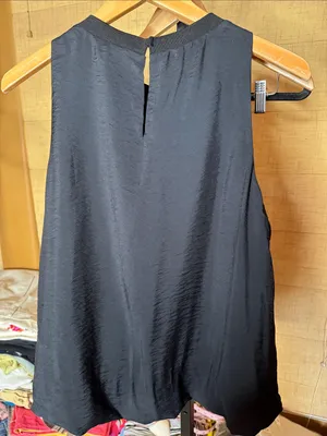 NWT By Anthropologie Shimmer Bubble Hem Top Black Medium thumbnail 13