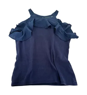 Maeve by Anthropologie Navy Blue Ribbed‎ Ruffle Cold Shoulder Halter Top XL thumbnail 1