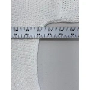 Vince White Mixed Knit Pointelle Cardigan Cotton Blend Drop Sleeve M Minimalist thumbnail 6