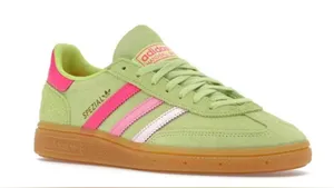 adidas Spezial Low Top Sneakers in Light Green with Pink Accents and Gum Sole thumbnail 1