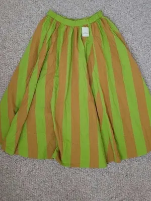 NEW Free People Lime Green & Mustard Striped Maxi Skirt Small thumbnail 3