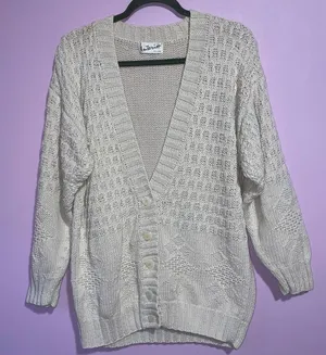 Vtg Interior Textured Fisherman Knit Cardigan Sweater Women L Cottage Coastal thumbnail 1