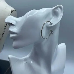 NWT Precious 14K white dipped gold textured hoops. Omega clasp. thumbnail 4