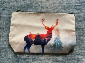 Watercolor Buck Deer Shadow Cotton Canvas Small Makeup Bag Travel Toiletry Pouch thumbnail 1