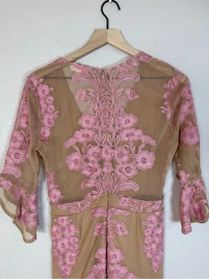 For Love & Lemons Temecula Mesh Embroidered Mini Dress in Nude Rose Pink Large thumbnail 10