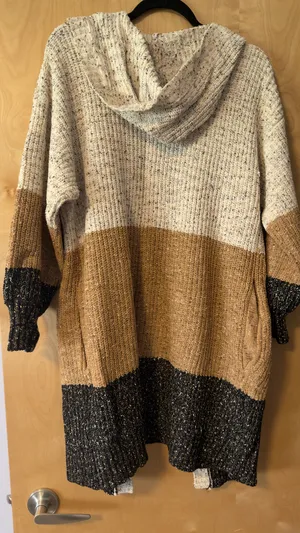 Lush Clothing Colorblock Open-Front Cardigan in Cream, Tan & Black thumbnail 4