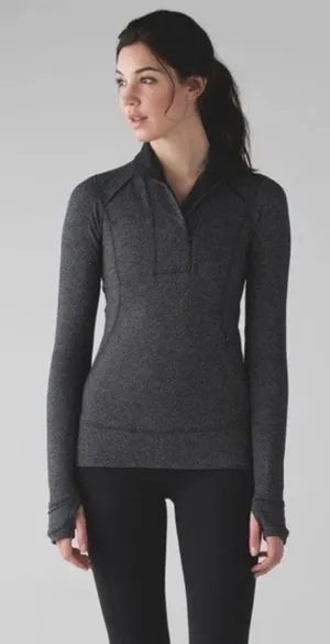 Lululemon Think Fast Pullover in Heathered Herringbone Black Size 10? - C30-131 thumbnail 1
