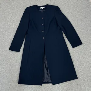 Dress Barn Pinstripe Long Line Blazer‎ Jacket Blue Tan 10 Suit Coat thumbnail 16