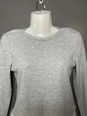 Free People Shirt Womens Small Gray Waffle Knit Crew Neck Long Sleeve Top thumbnail 1