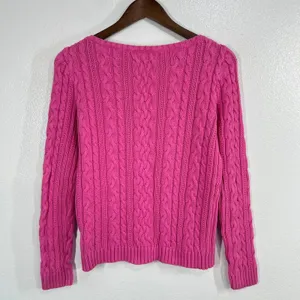Lauren Ralph Lauren Cable Knit Sweater Womens M Pink Cotton Crew Neck Preppy thumbnail 2