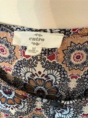 entro Brown Paisley Long-Sleeve Swing Dress with Striped Hem thumbnail 3