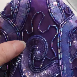 Vintage 80s Beaded Silk Gown Womens Size S Purple Sequin Formal Wedding FLAWS thumbnail 10