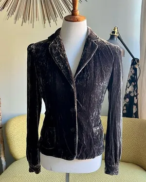 Tahari Women’s Mocha Brown Crushed Velvet Blazer Touch of Silk thumbnail 2