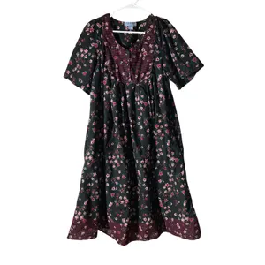 Only Necessities Womens Cottagecore Floral Cotton Maxi Dress Black Pink 14/16 M‎ thumbnail 4