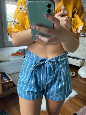 american eagle striped denim shorts thumbnail 1