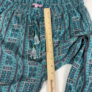 Calypso St. Barth Pants Womens Medium Blue Silk Crepe Jogger Beaded Tassel Print thumbnail 8