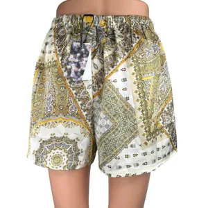 NEW Cider Yellow White Jacquard High Waist Pull On Casual Mini Shorts Size M thumbnail 3