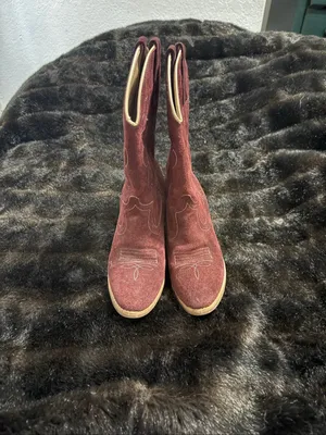 Vintage Red burgundy leather suede embroidered western cowboy boots 7.5 thumbnail 3