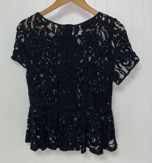 International Concepts Black Lace Peplum Blouse.Buttons thumbnail 7