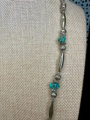 Vintage Liquid Silver Tone Turquoise Bead Screw Clasp Necklace Costume thumbnail 4