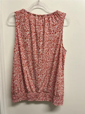 Sleeveless Printed Tie-Neck Blouse - Coral White thumbnail 3