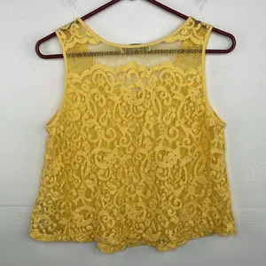 Forever 21 Y2K Lace Crop Yellow Top Floral design Medium thumbnail 5