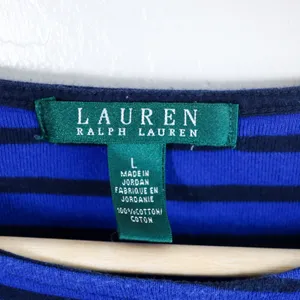 Lauren Ralph Lauren Blue Black Stripe Boat Neck 3/4 Sleeve Shirt‎ Top Womens L thumbnail 3