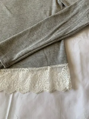 Grey Long Sleeve Crop Top With Lace Detail thumbnail 3