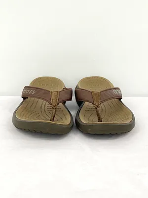 Crocs Capri Canvas Flip Flop Sandals Brown Khaki Size 7 thumbnail 2