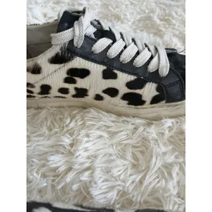 Animal‎ Print Sneakers, Black White Cow Hide Leather Upper, Fun Casual Shoes thumbnail 4