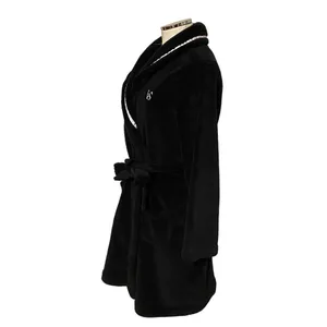 Victoria's Secret Women's Black Plush Hooded with Belt & Embroidered VS Logo M/L thumbnail 2