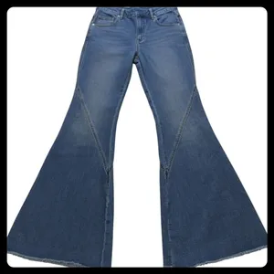 Sofia Jeans Melisa Pull-On Super Flare Women 8 Blue Seamed Raw Hem Denim thumbnail 1